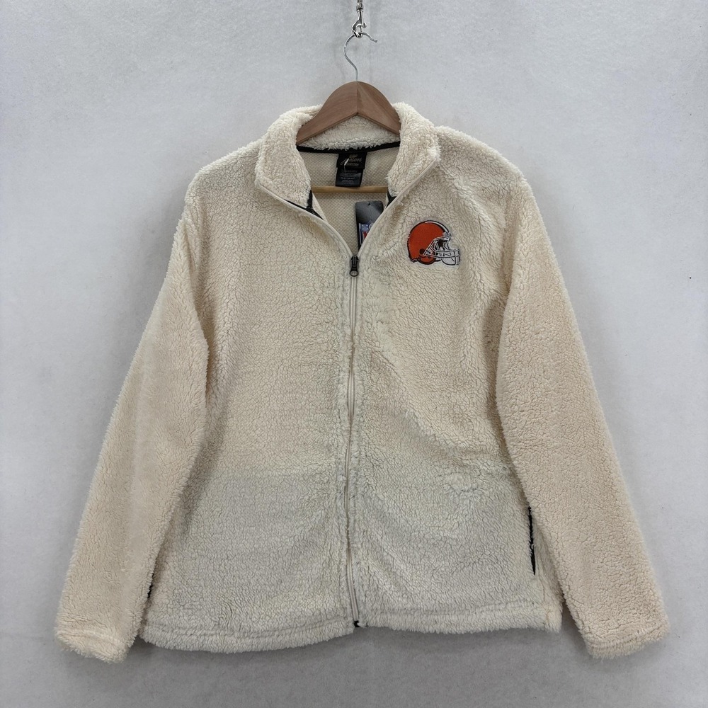 Cleveland Browns Jacket Womens XL White NFL Football Sherpa Juniors Fan NWT